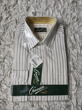 Vintage Crocodile Men’s Dress Shirt 15 1/2 32 White Striped NOS Long Sleeve